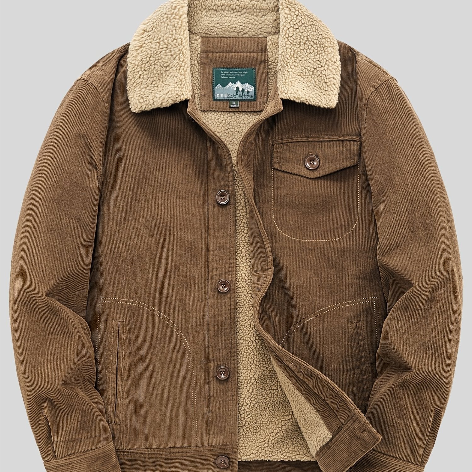 Men's Fleece Jacket - Classic Corduroy Button Design