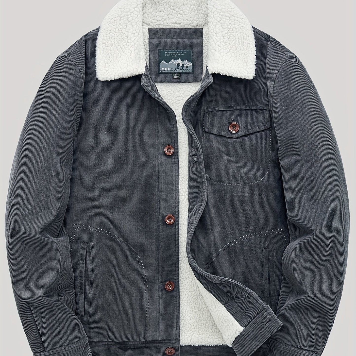 Men's Fleece Jacket - Classic Corduroy Button Design