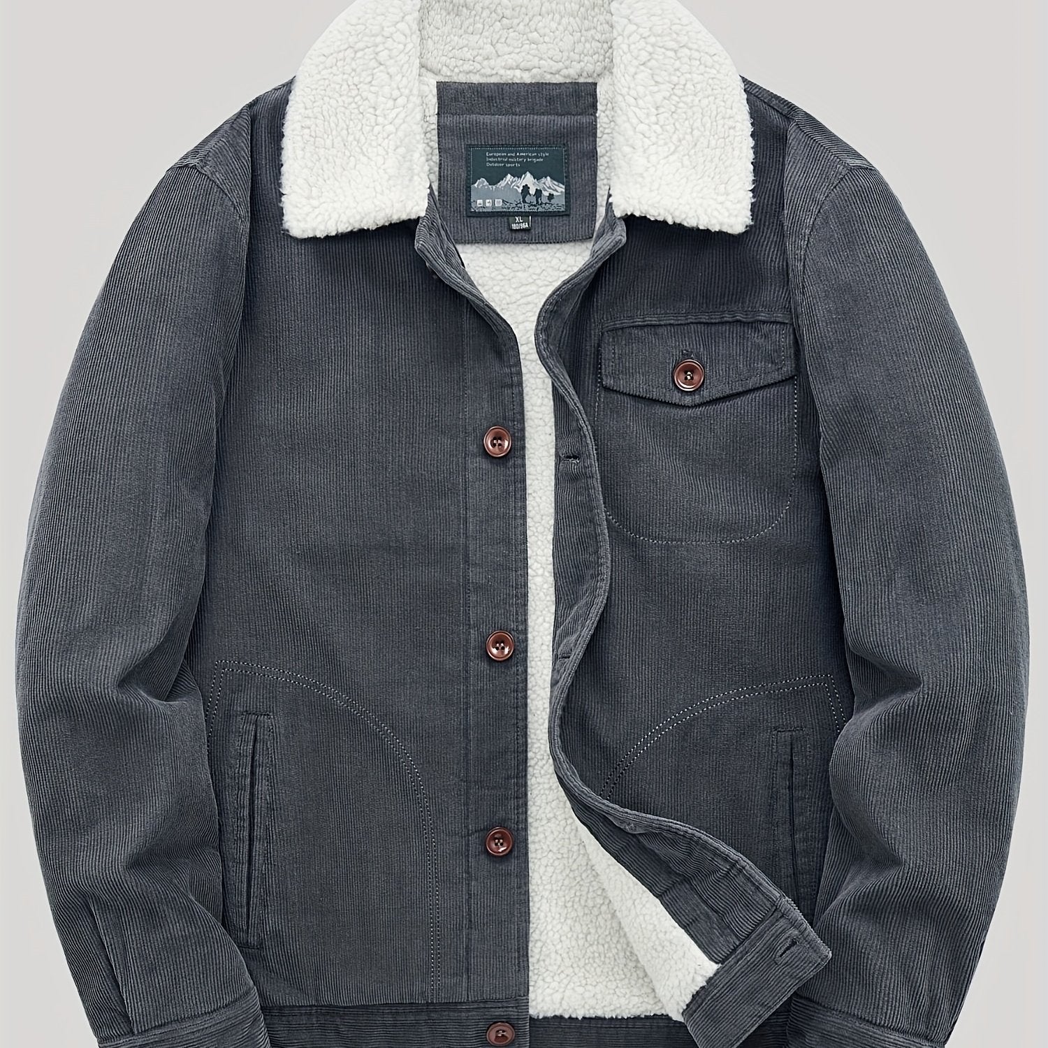 Men's Fleece Jacket - Classic Corduroy Button Design