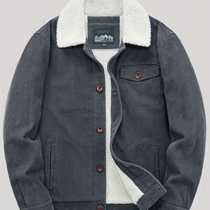 Men's Fleece Jacket - Classic Corduroy Button Design