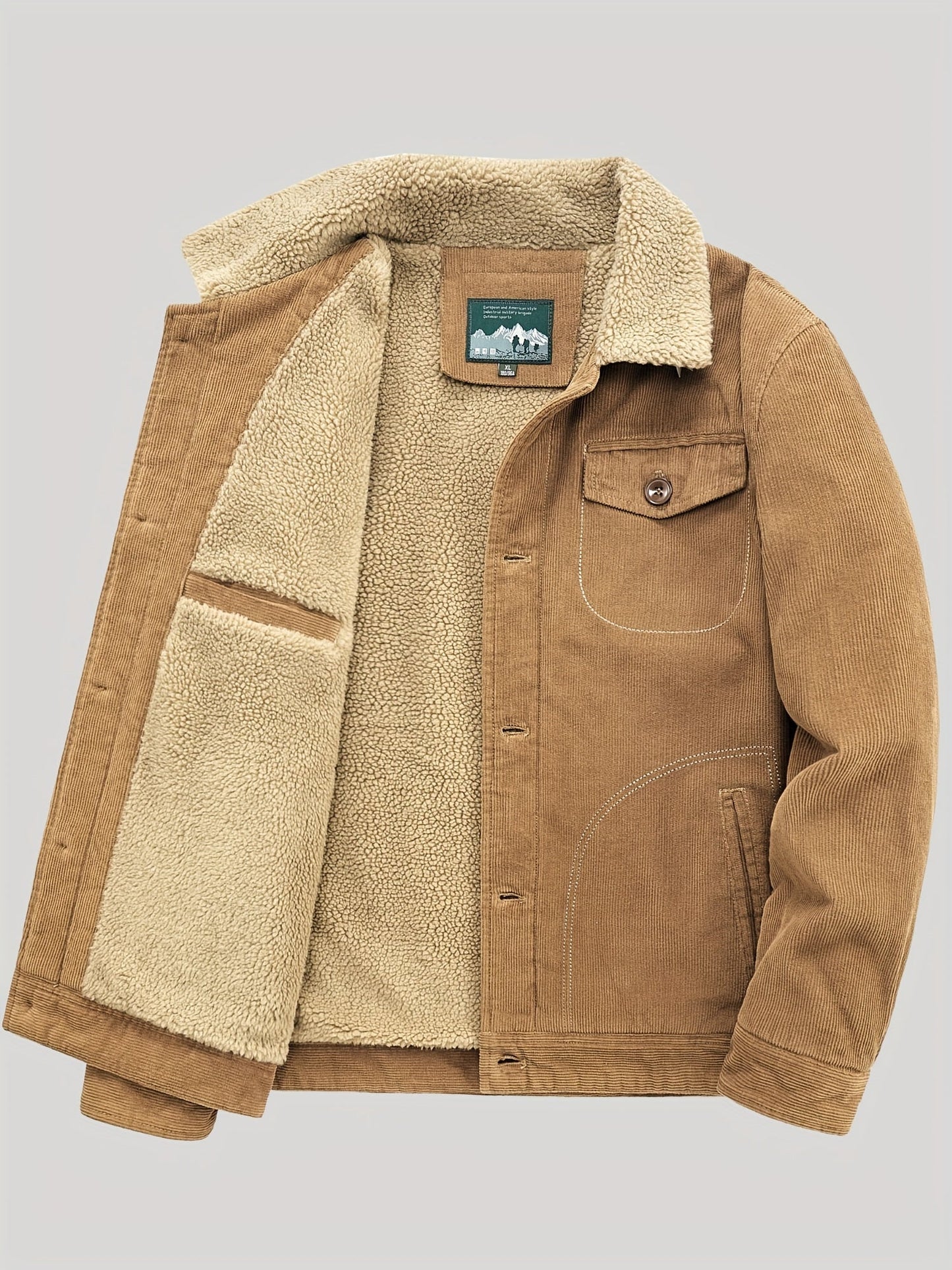 Men's Fleece Jacket - Classic Corduroy Button Design