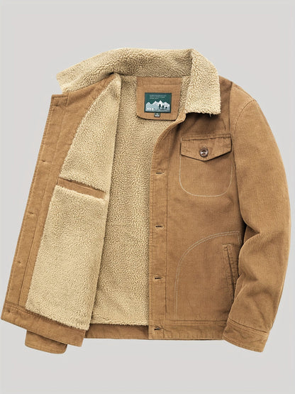 Men's Fleece Jacket - Classic Corduroy Button Design