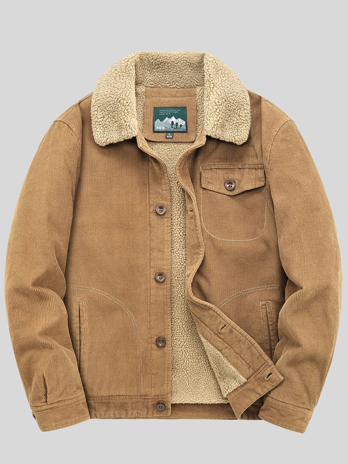 Men's Fleece Jacket - Classic Corduroy Button Design