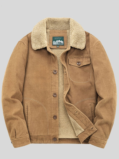 Men's Fleece Jacket - Classic Corduroy Button Design