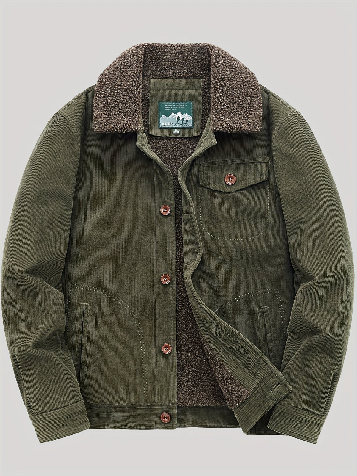 Men's Fleece Jacket - Classic Corduroy Button Design