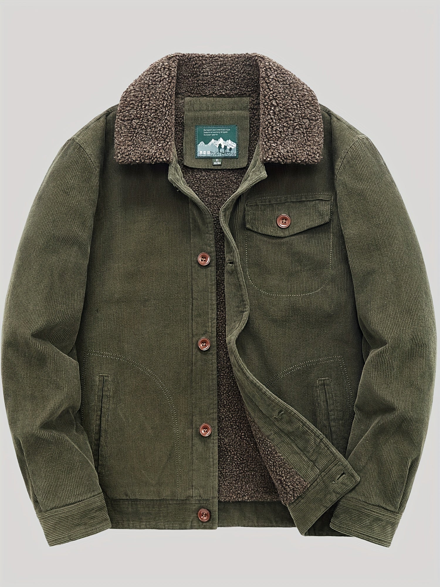 Men's Fleece Jacket - Classic Corduroy Button Design