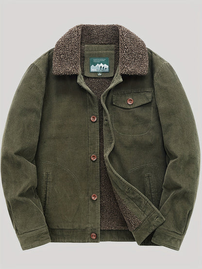 Men's Fleece Jacket - Classic Corduroy Button Design