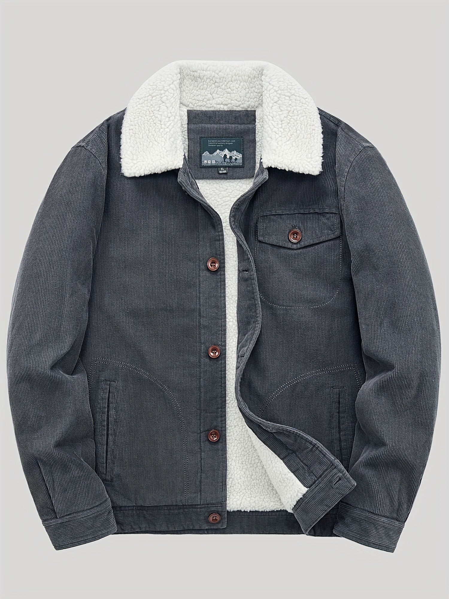 Men's Fleece Jacket - Classic Corduroy Button Design