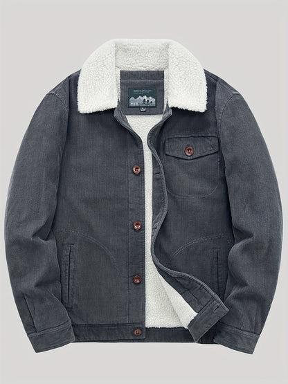 Men's Fleece Jacket - Classic Corduroy Button Design