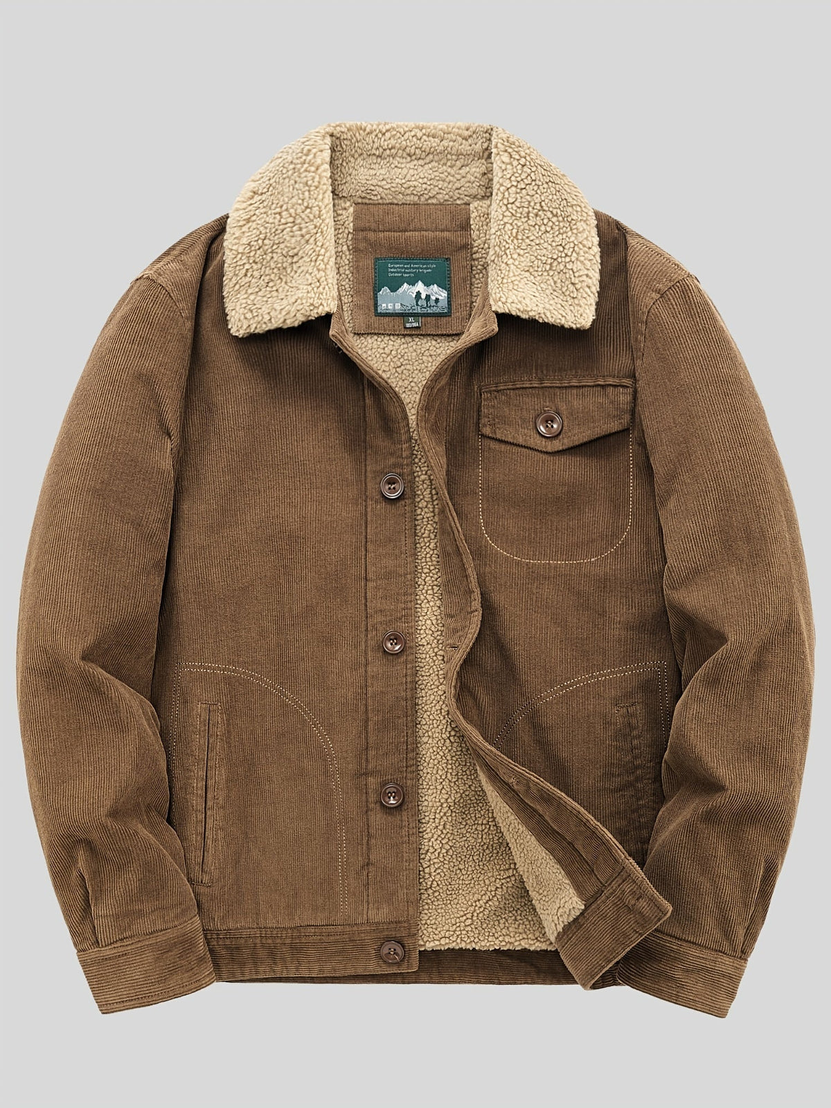 Men's Fleece Jacket - Classic Corduroy Button Design