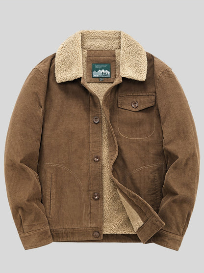 Men's Fleece Jacket - Classic Corduroy Button Design
