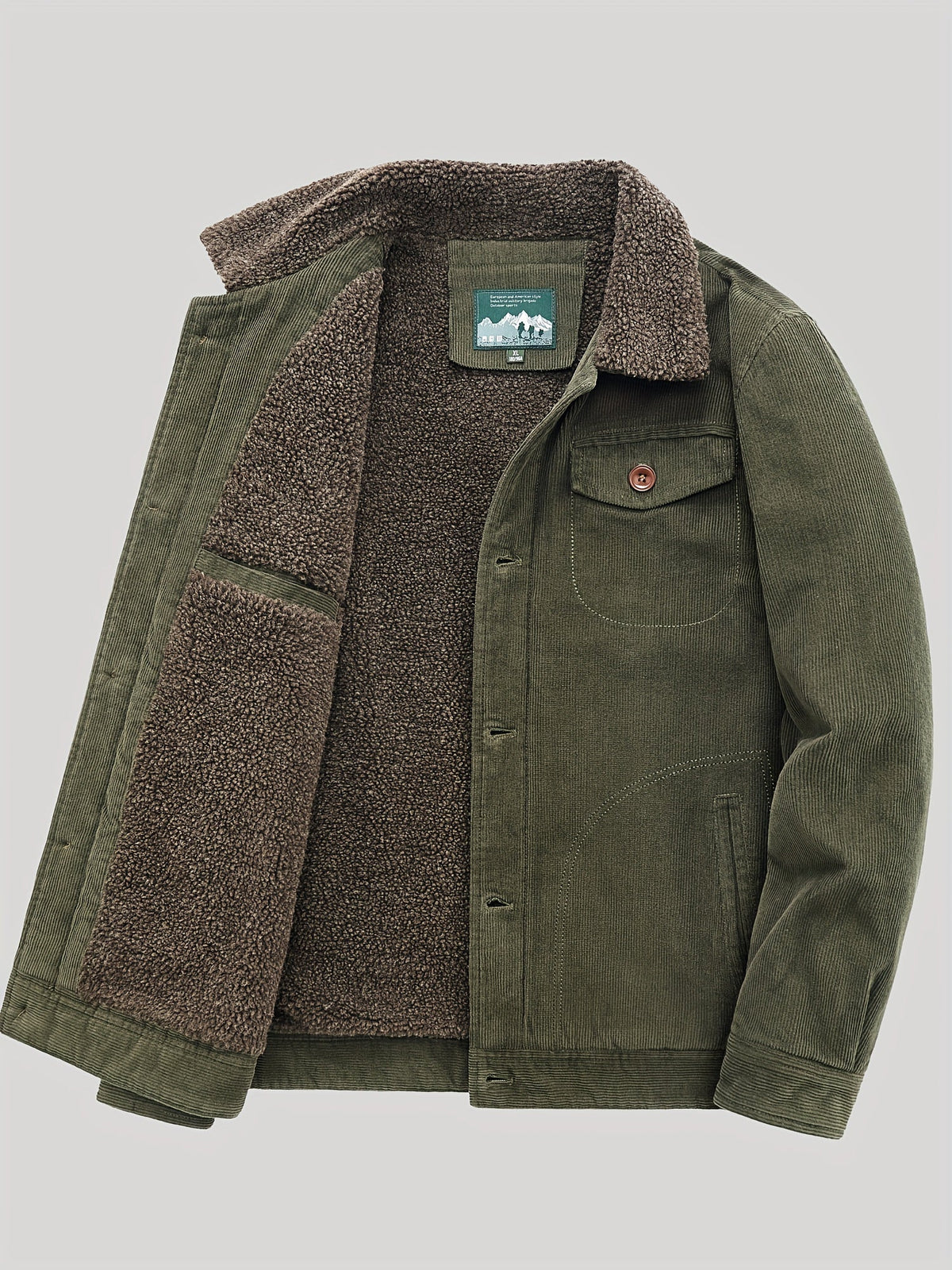 Men's Fleece Jacket - Classic Corduroy Button Design