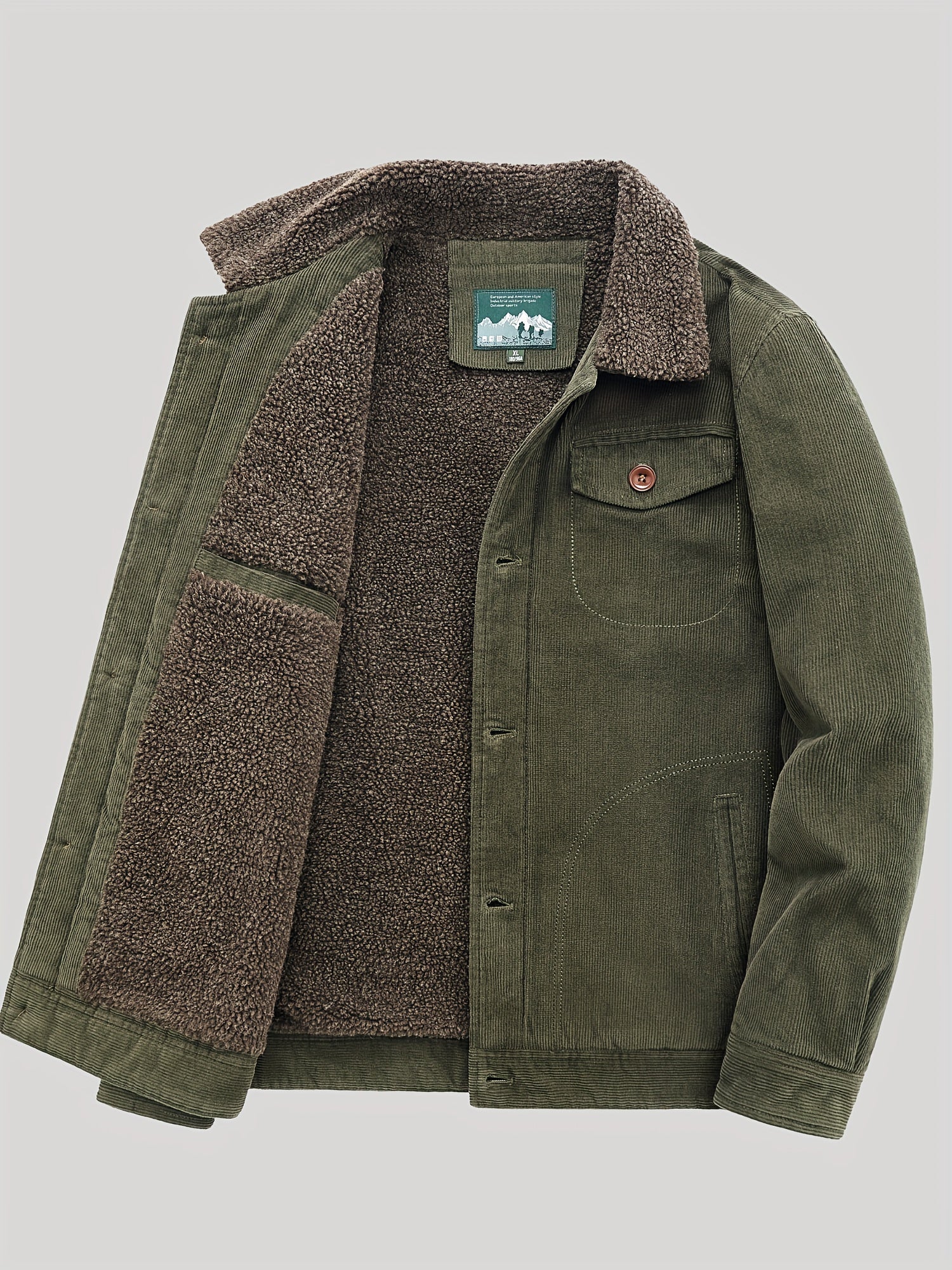 Men's Fleece Jacket - Classic Corduroy Button Design