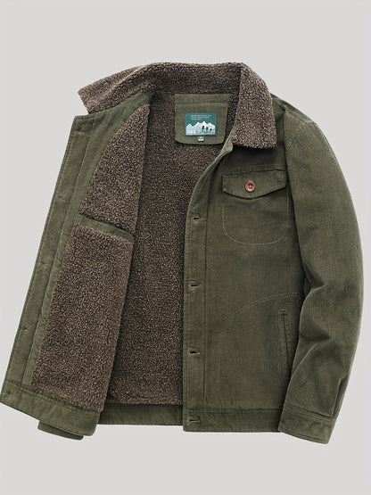 Men's Fleece Jacket - Classic Corduroy Button Design