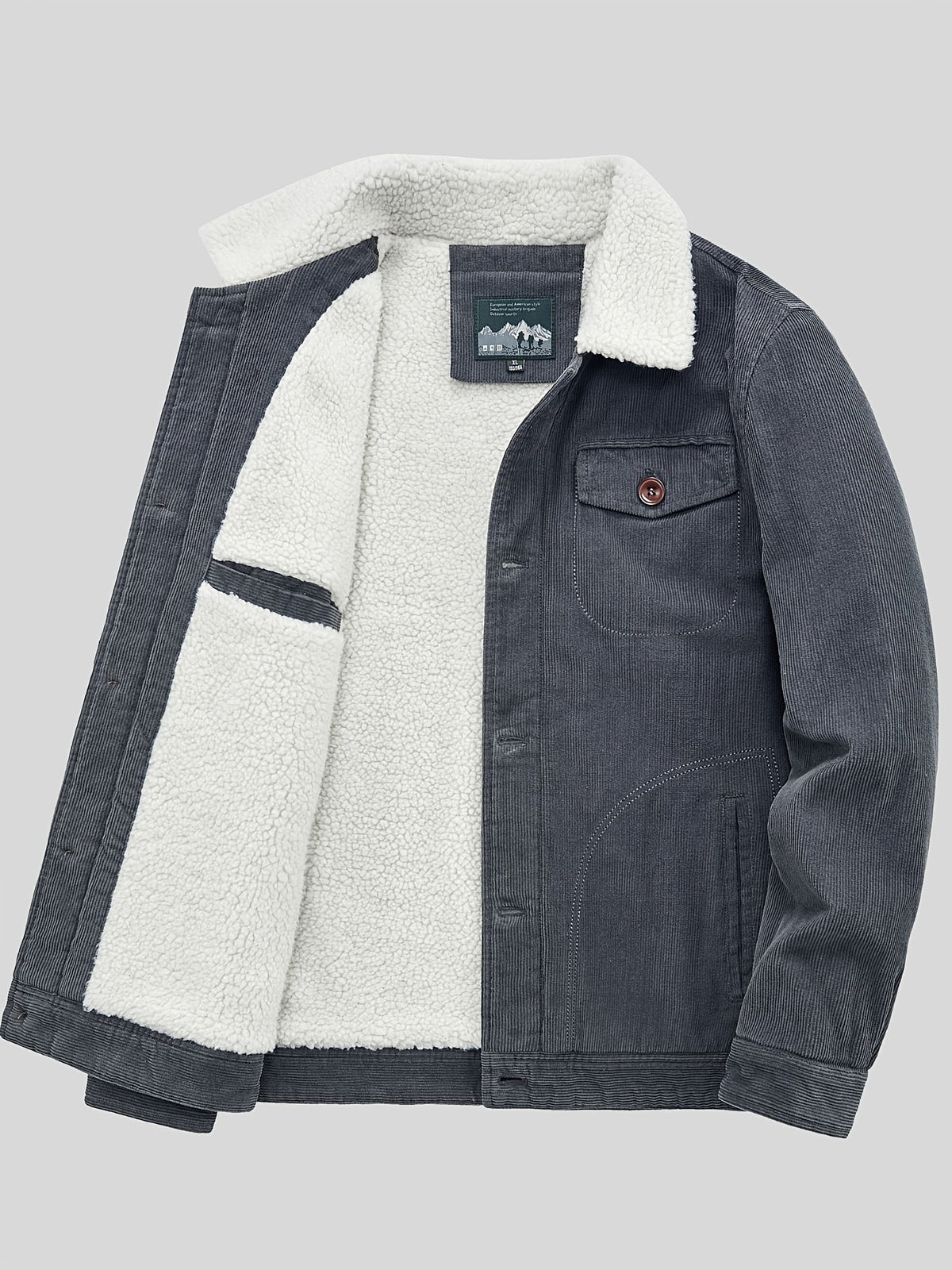Men's Fleece Jacket - Classic Corduroy Button Design