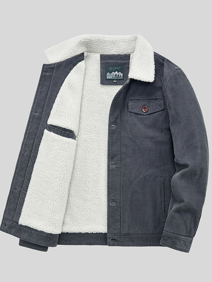 Men's Fleece Jacket - Classic Corduroy Button Design