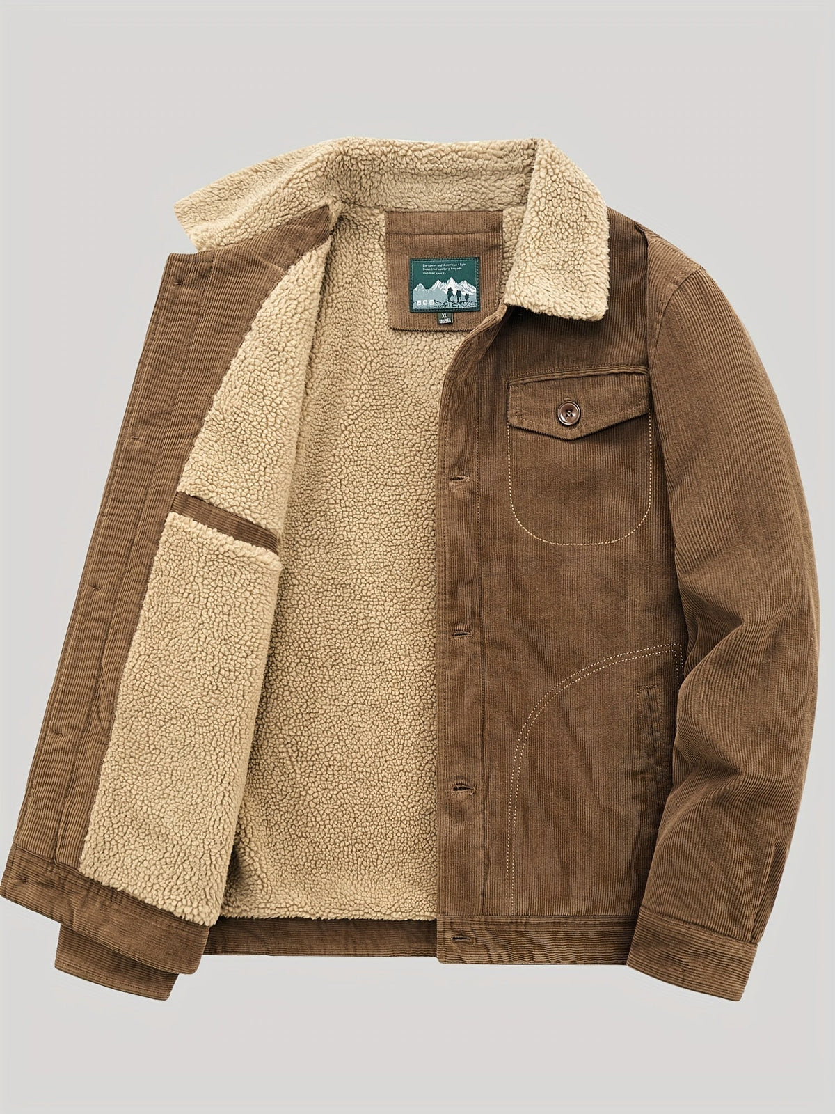 Men's Fleece Jacket - Classic Corduroy Button Design