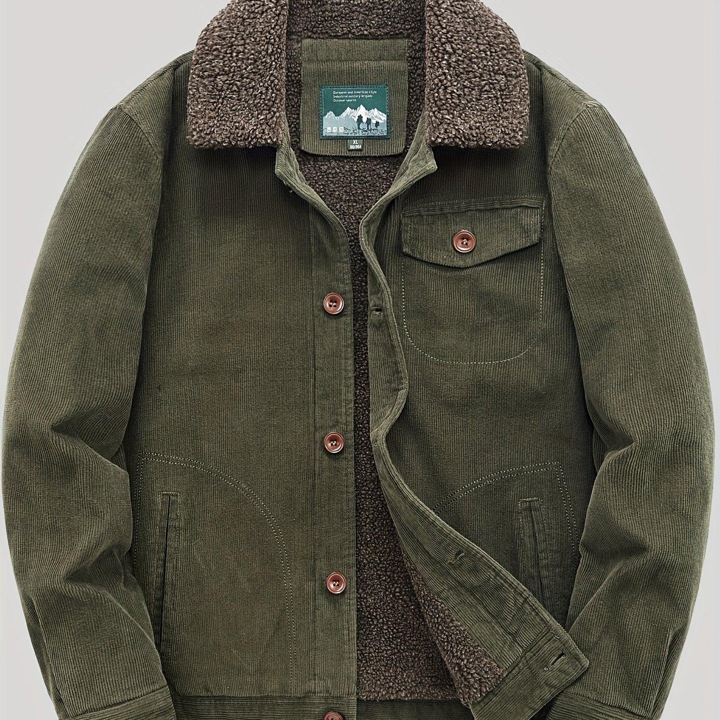 Men's Fleece Jacket - Classic Corduroy Button Design