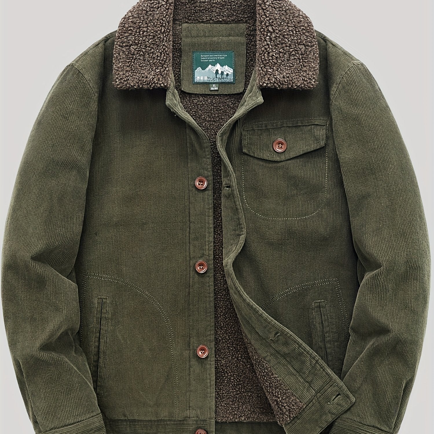 Men's Fleece Jacket - Classic Corduroy Button Design