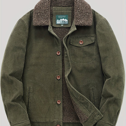 Men's Fleece Jacket - Classic Corduroy Button Design