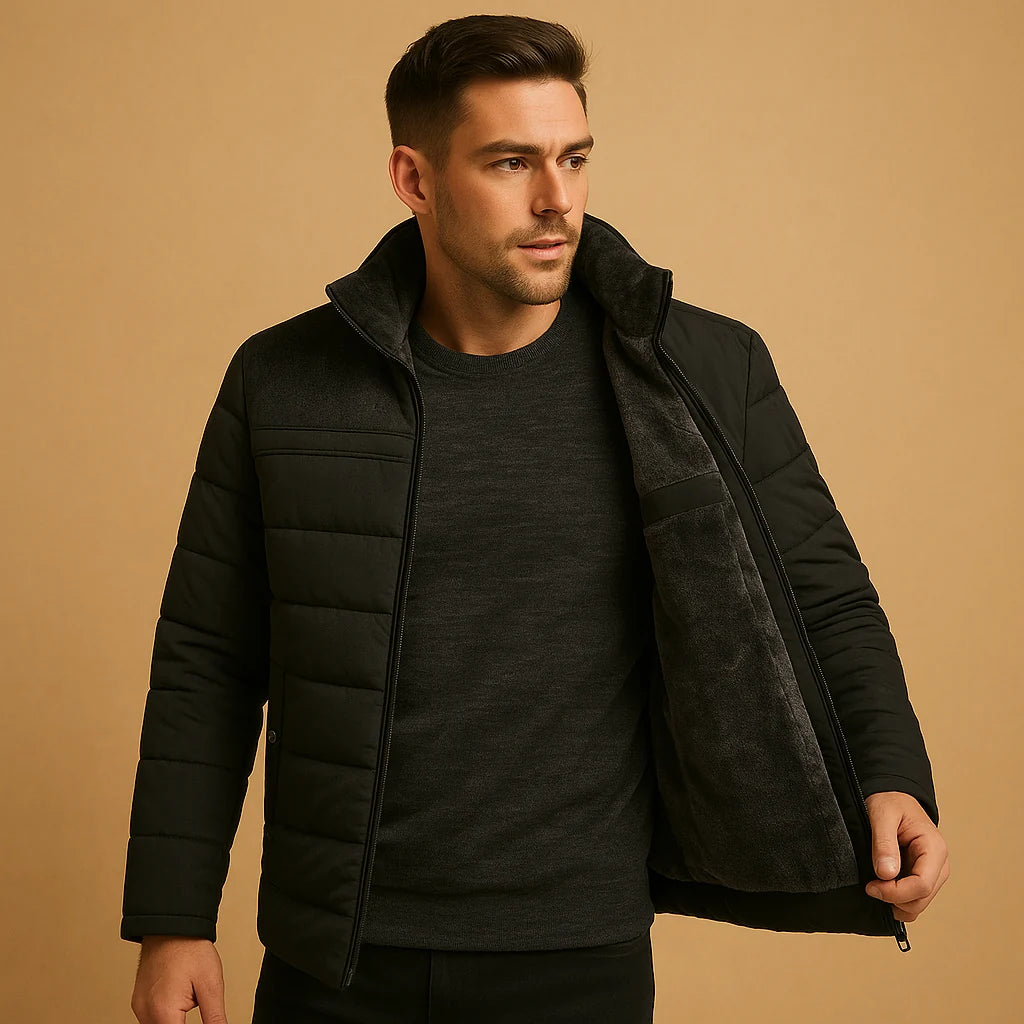 Men's Fleece Jacket with Stand Collar and Zipper Pockets