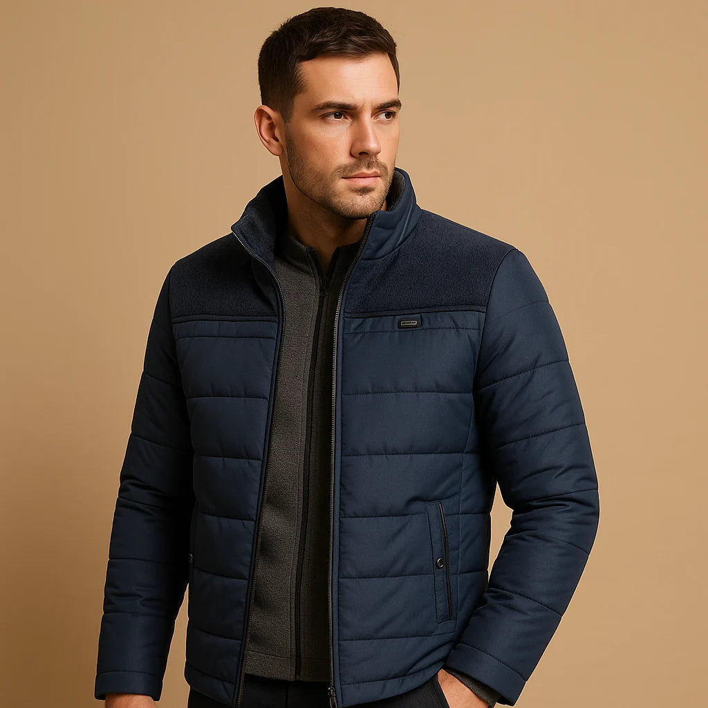 Men's Fleece Jacket with Stand Collar and Zipper Pockets