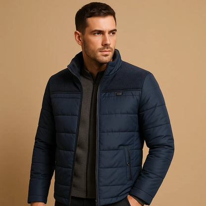 Men's Fleece Jacket with Stand Collar and Zipper Pockets