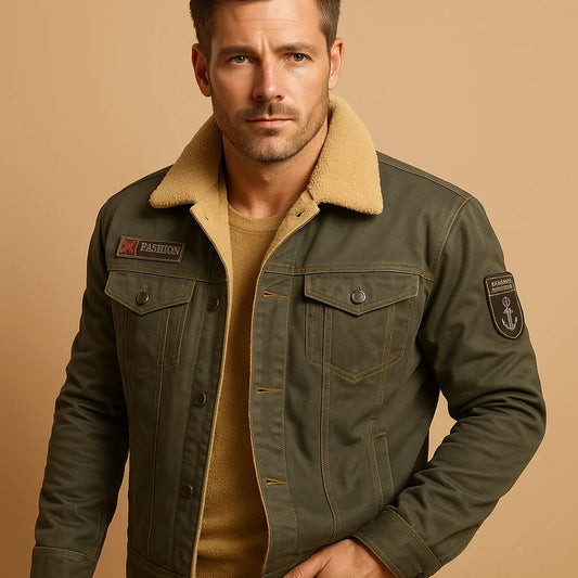 Men's Fleece Motorcycle Jacket with Reinforced Protection