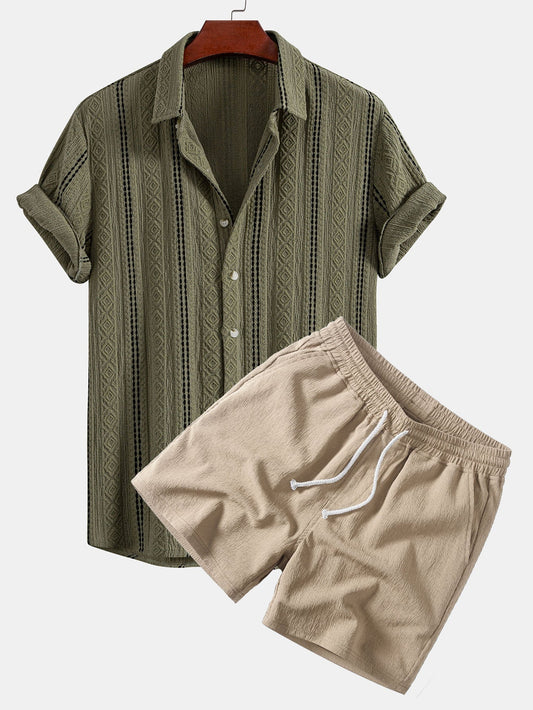 Men's Geometric Striped Resort Set