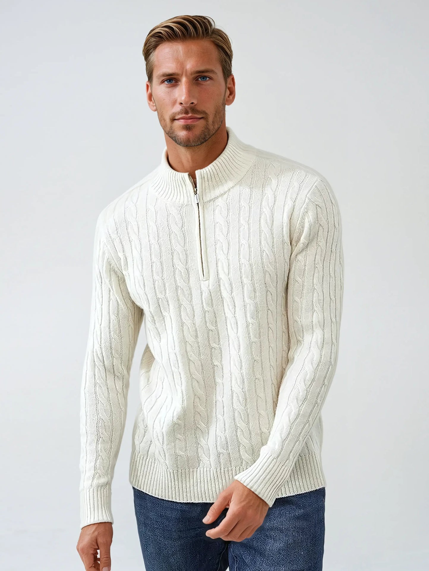 Men's Half Zip Cable Knit Sweater