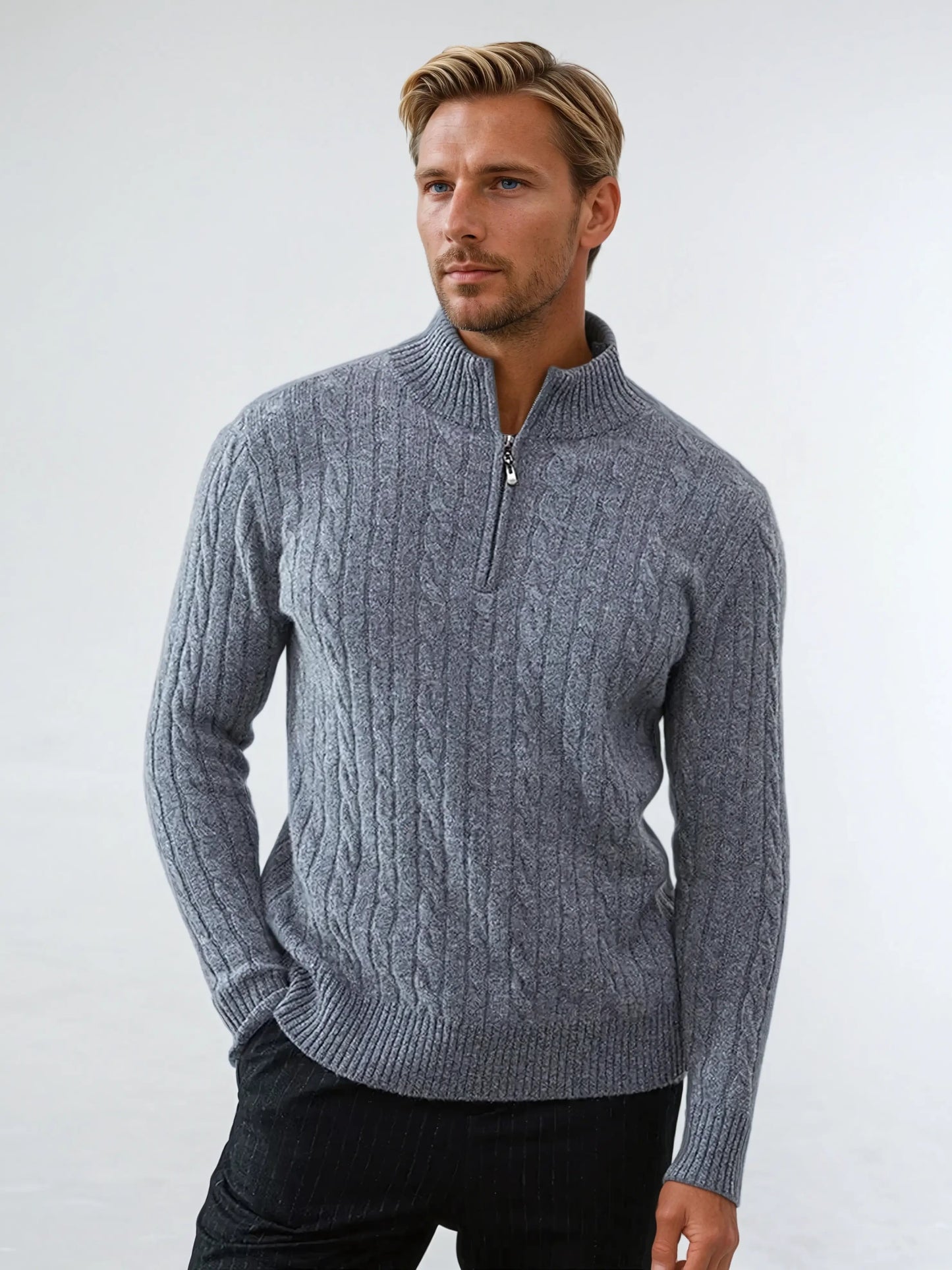Men's Half Zip Cable Knit Sweater