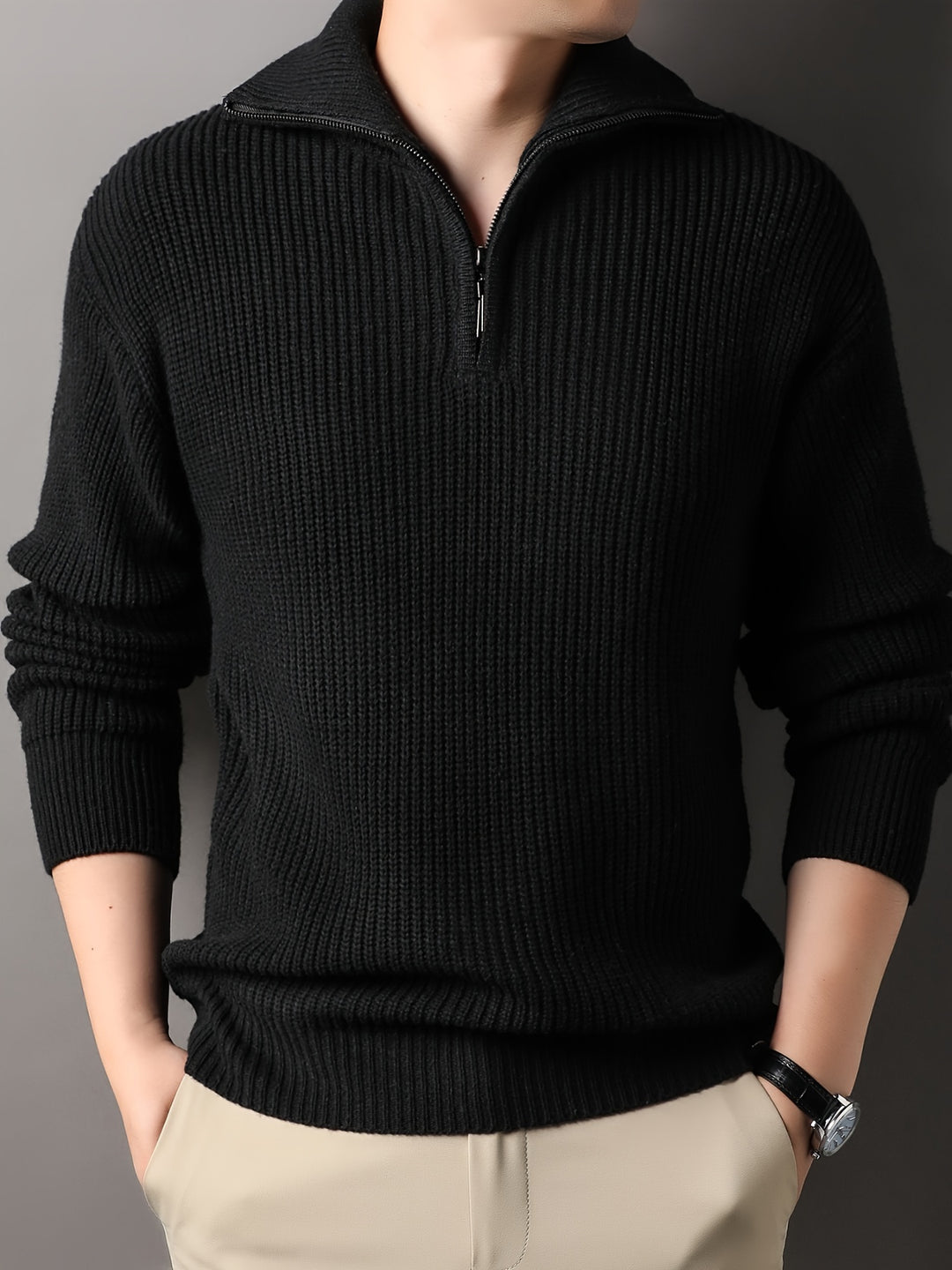 Men's Half-Zip Knit Sweater for Stylish Winter Look