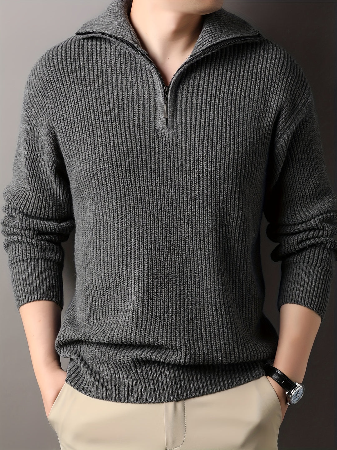 Men's Half-Zip Knit Sweater for Stylish Winter Look