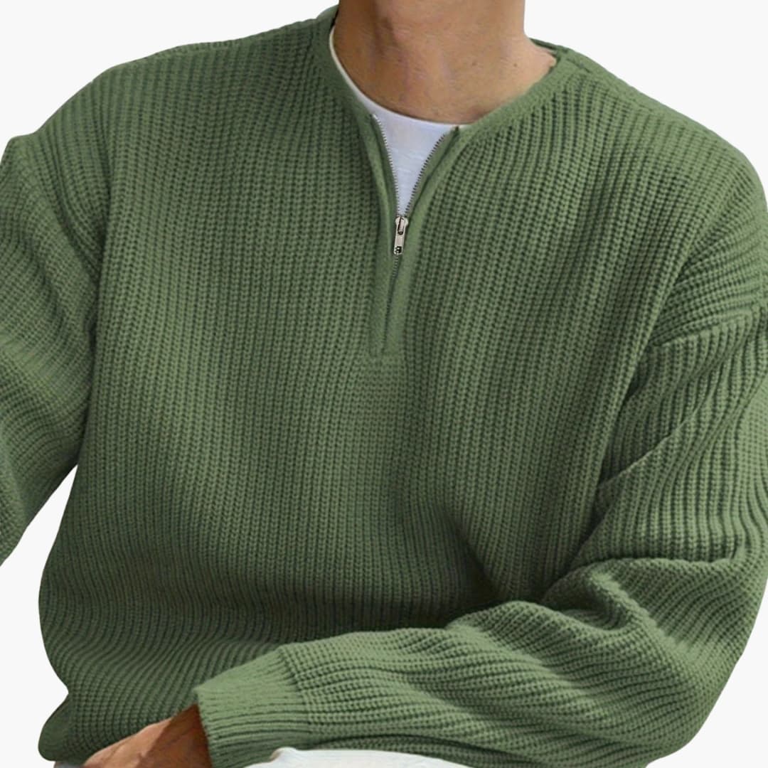 Men's Half Zip Striped Sweater with Long Sleeves