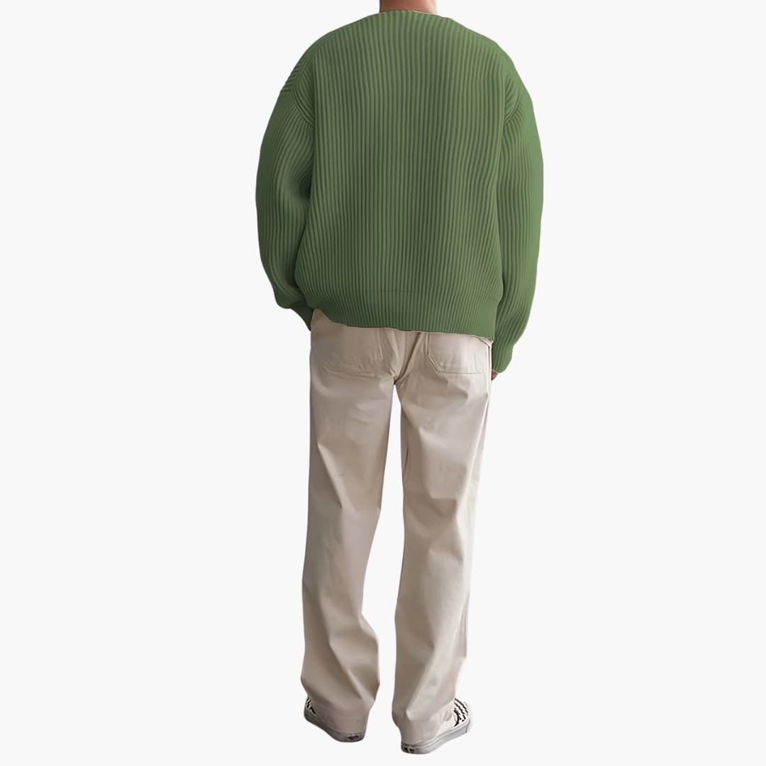 Men's Half Zip Striped Sweater with Long Sleeves