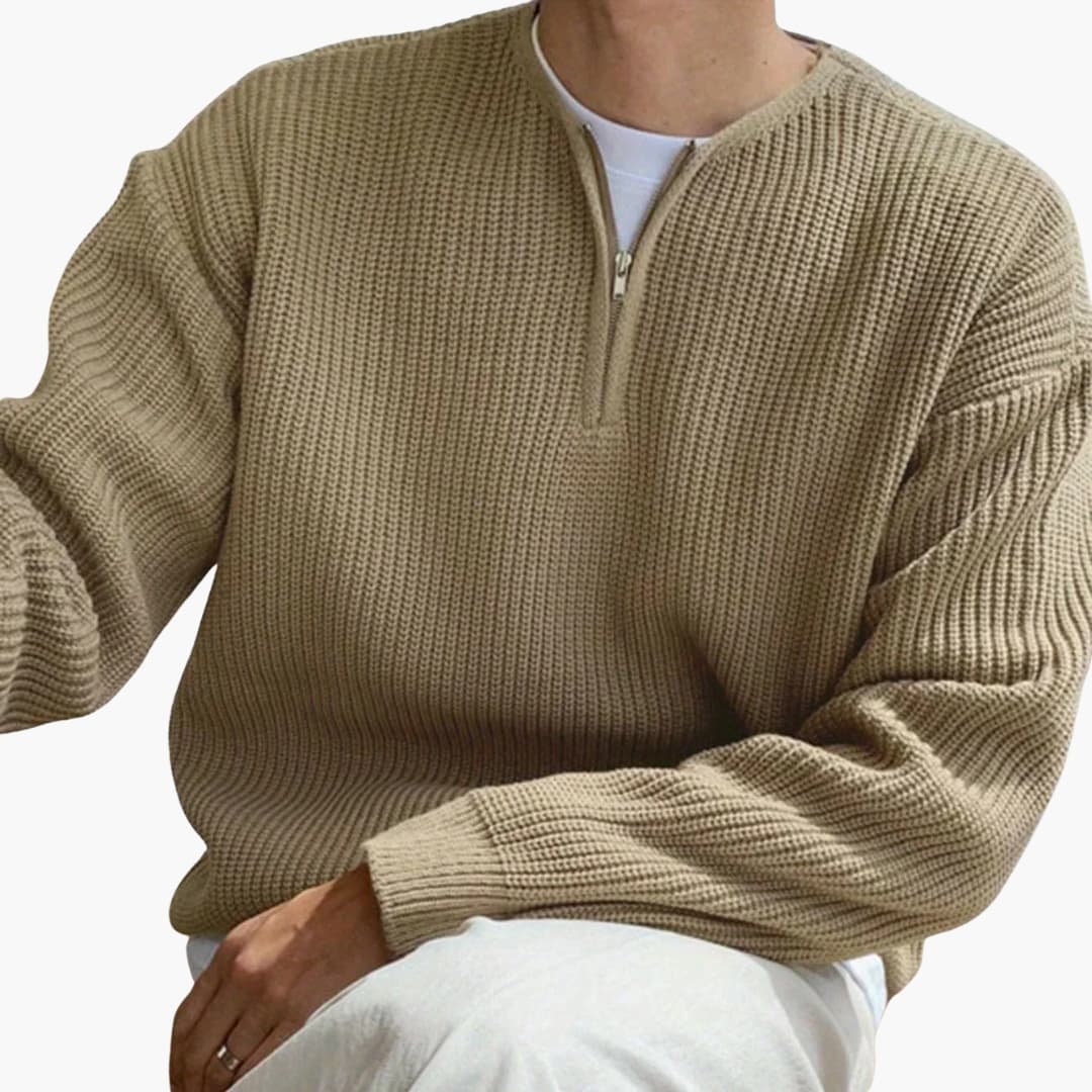 Men's Half Zip Striped Sweater with Long Sleeves