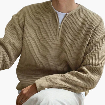 Men's Half Zip Striped Sweater with Long Sleeves