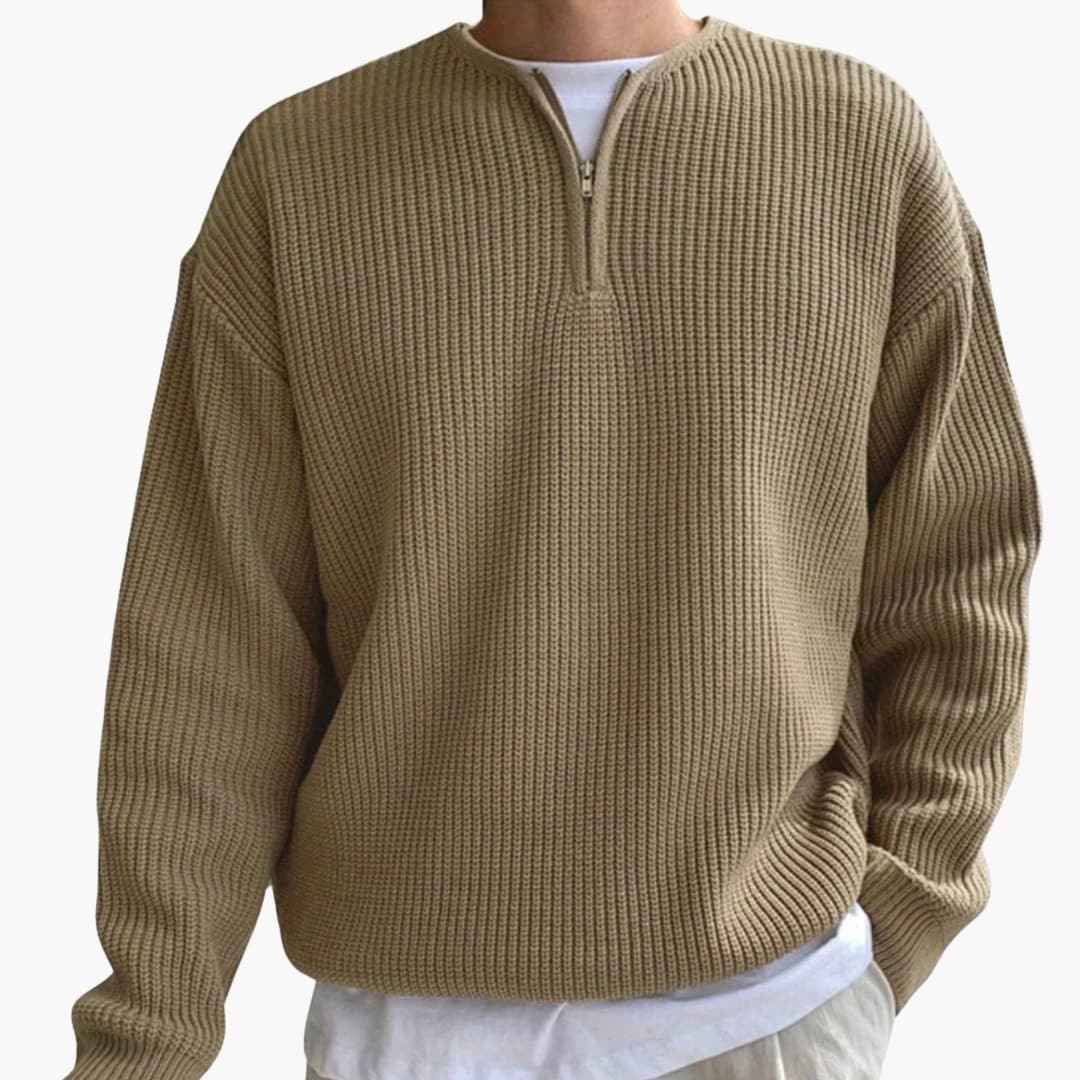 Men's Half Zip Striped Sweater with Long Sleeves