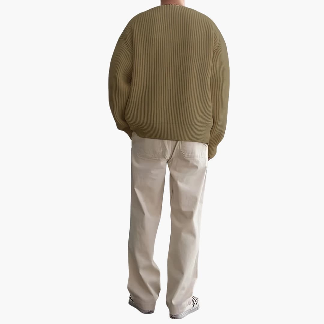 Men's Half Zip Striped Sweater with Long Sleeves