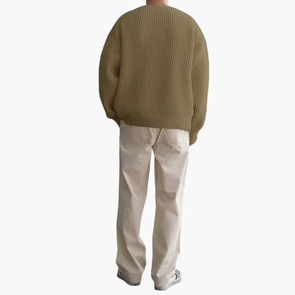 Men's Half Zip Striped Sweater with Long Sleeves