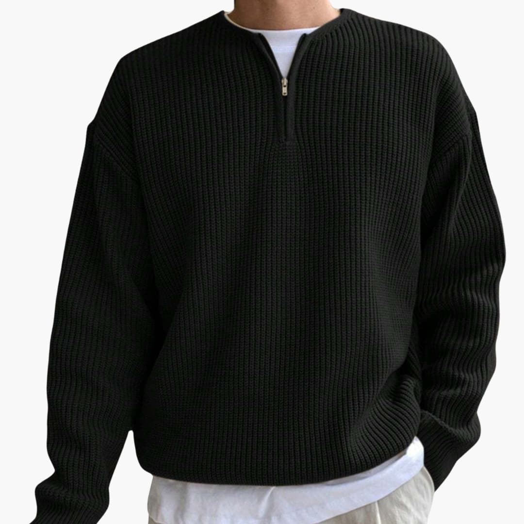 Men's Half Zip Striped Sweater with Long Sleeves