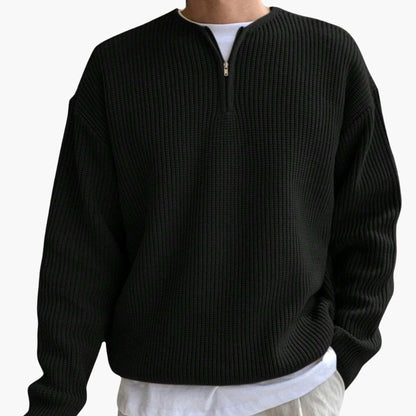 Men's Half Zip Striped Sweater with Long Sleeves