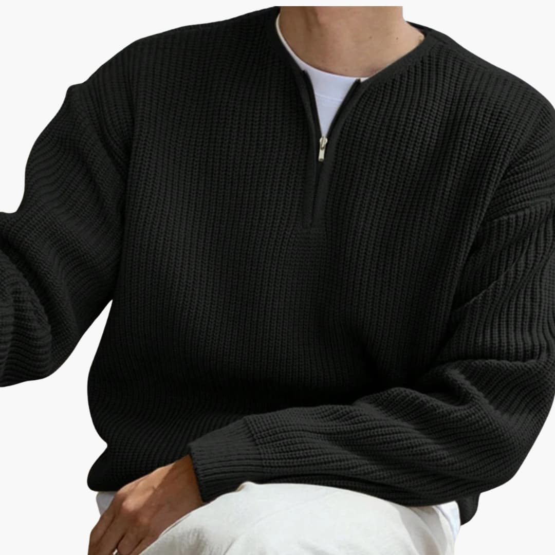 Men's Half Zip Striped Sweater with Long Sleeves