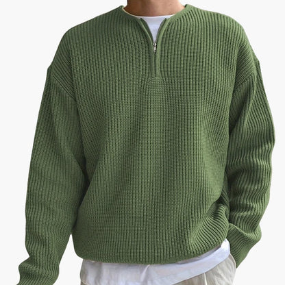 Men's Half Zip Striped Sweater with Long Sleeves