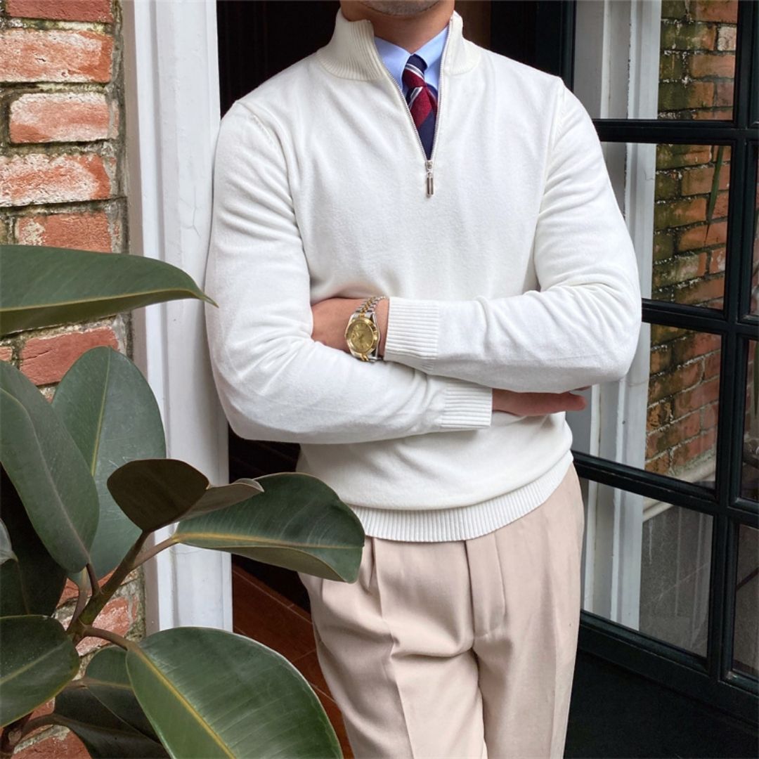 Men's Half Zip Sweater - Knitted Relaxed Fit for Winter