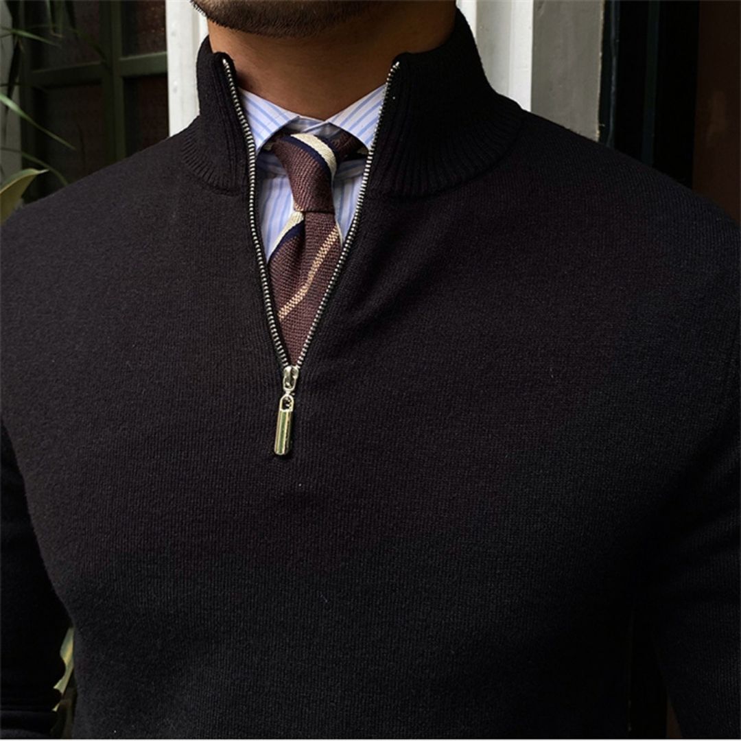 Men's Half Zip Sweater - Knitted Relaxed Fit for Winter