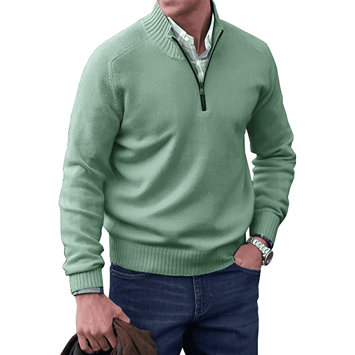 Men's Half Zip Sweater - Modern Sporty Style