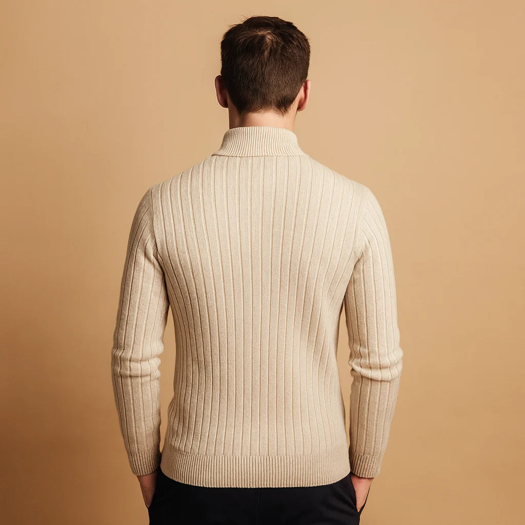 Men's Half Zip Sweater with Ribbed Sleeves