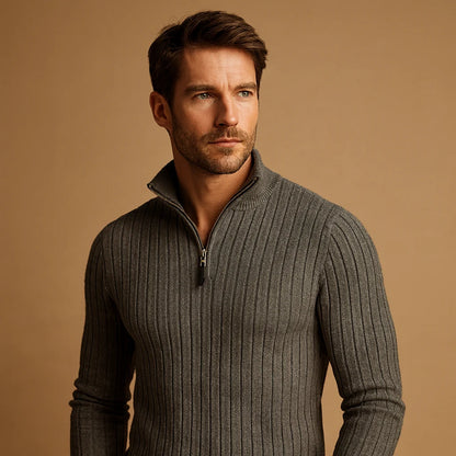 Men's Half Zip Sweater with Ribbed Sleeves