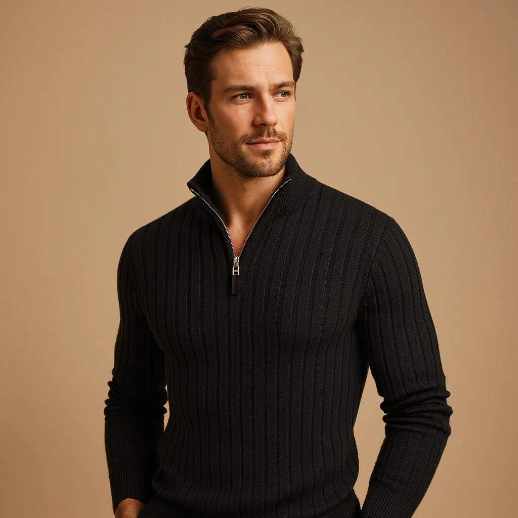 Men's Half Zip Sweater with Ribbed Sleeves